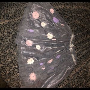 Gray satin lined tutu skirt with flower embellish